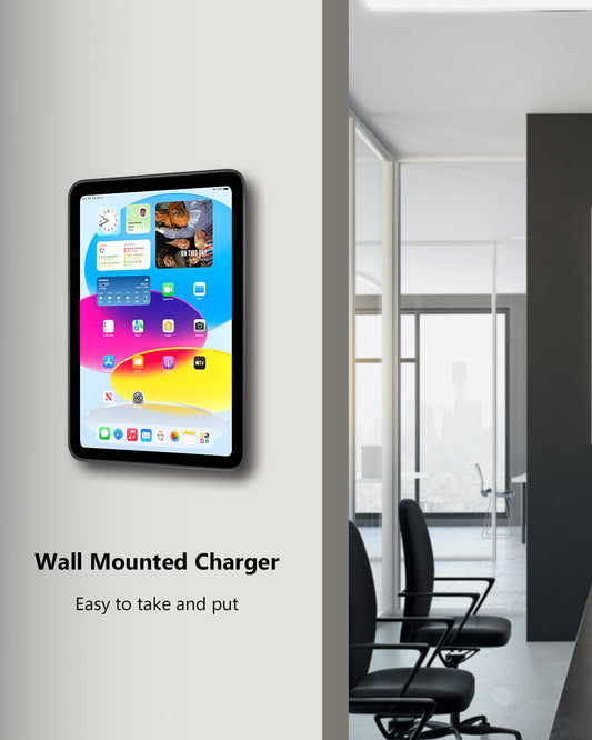Close-up of TPU case on iPad mounted to the wall in a smart office