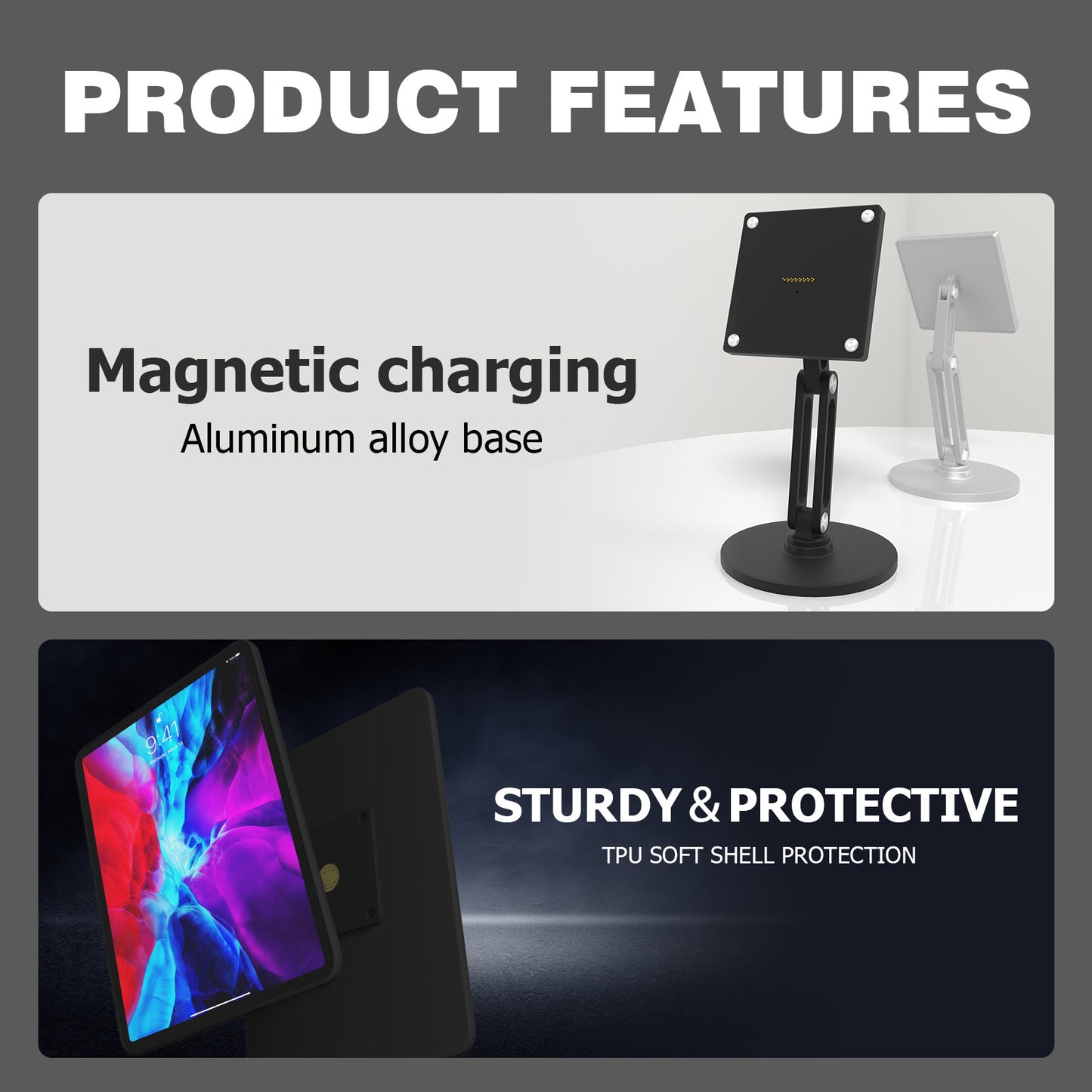 18W fast charging magnetic tablet desktop stand for the full range of ipad,adjustable metal stand with 360° rotation 我的商店