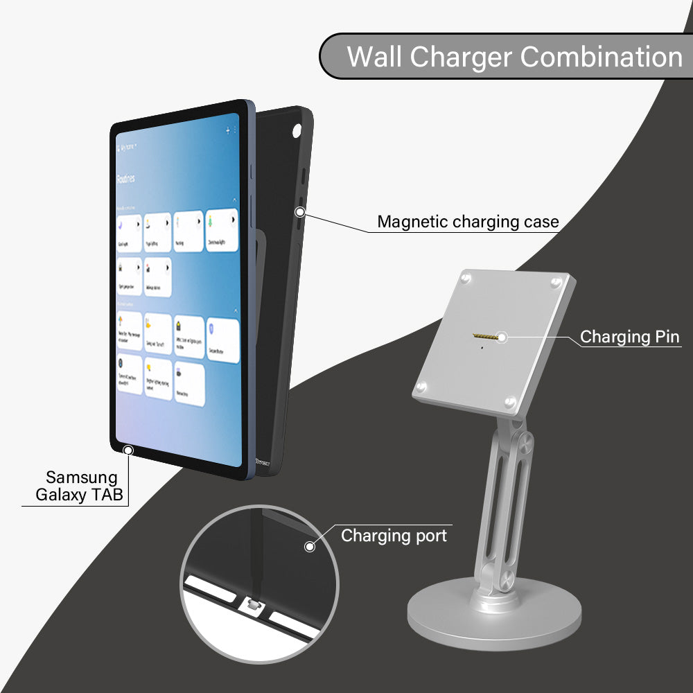 18W fast charging magnetic tablet desktop stand for the full range of Samsung tablets,adjustable metal stand with 360° rotation Zilvex