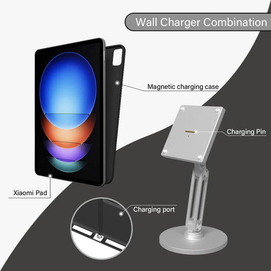 Tablet Holder with Magnetic Charging Case for Xiaomi Pad, 15-18W Fast Charger and Multi-Angle Adjustment Zilvex