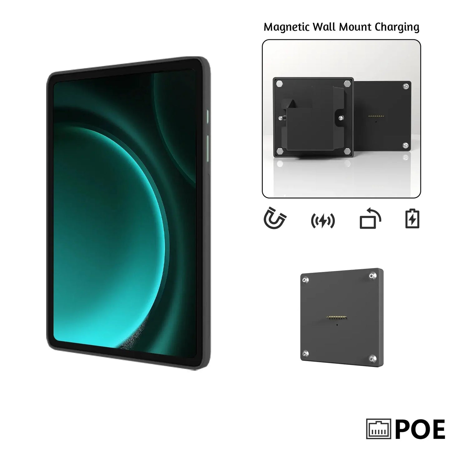 POE For Samsung Galaxy Tab S9 FE PLUS 12.4 inch Stand Wall Mount Tablet Stand 18W Fast Charging Magnetic Wireless Rotatable Zilvex