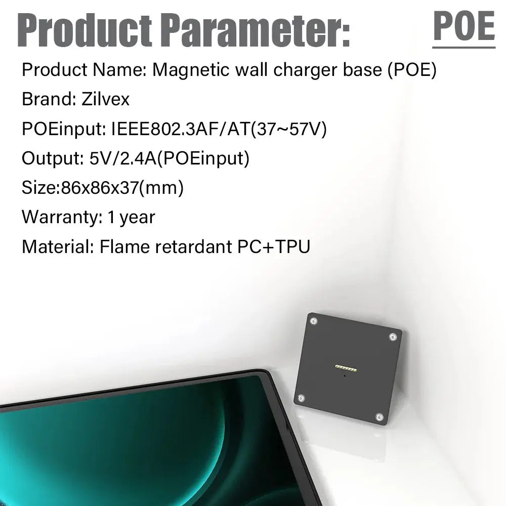 POE Tablet holder for Samsung Galaxy Tab S9 FE full range wall charging station Wall mounted charging Smart Zilvex