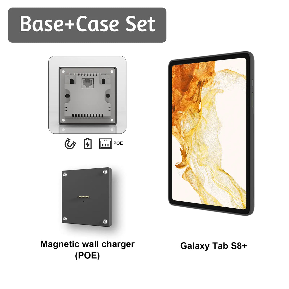 POE Wall Mount Charger for Samsung Galaxy Tab S8 Plus/S8 Ultra Magnetic Stand, 18W Fast Wireless Charging Dock, Smart Home/Office - Zilvex