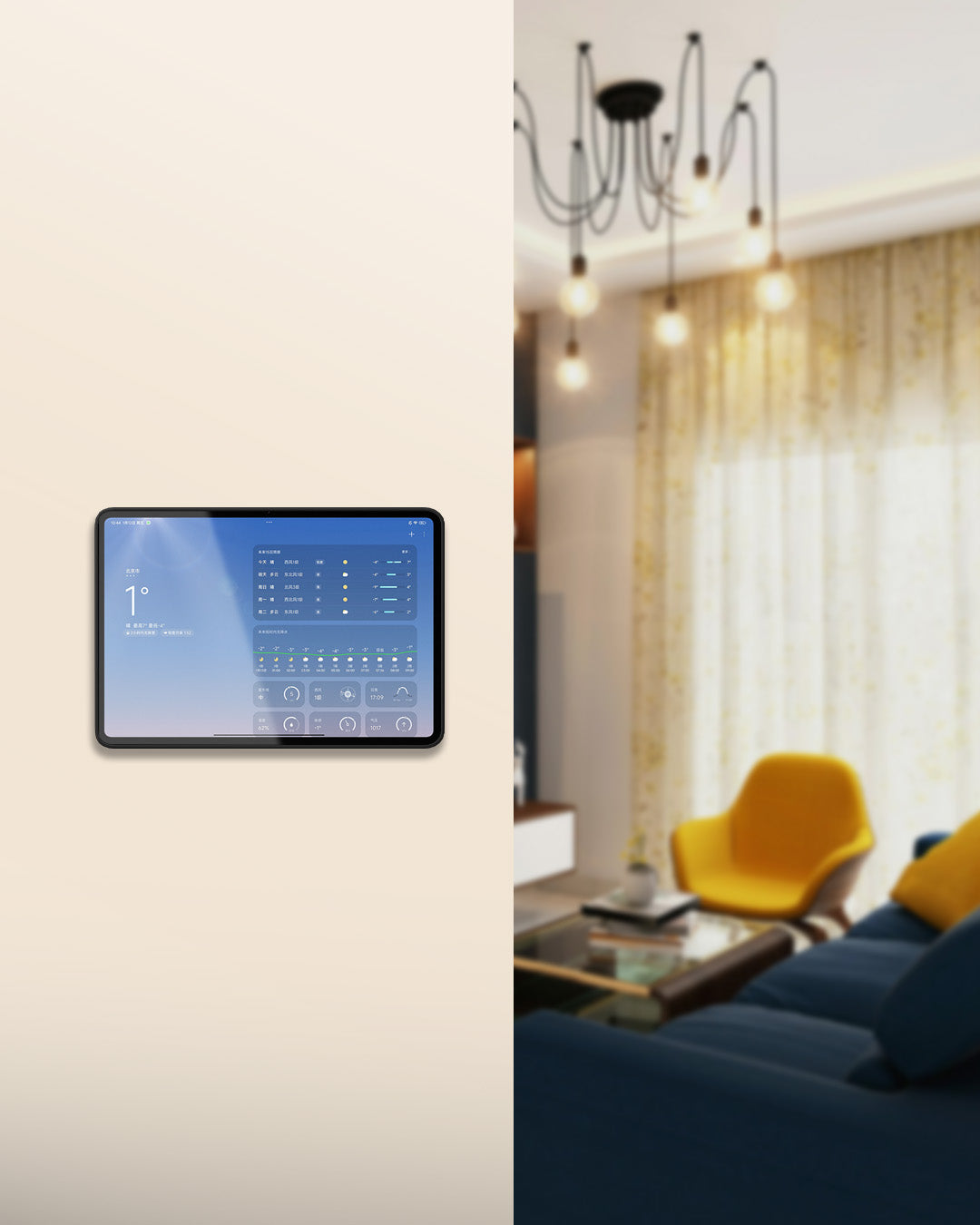  Tablet mounted on Airbnb wall showing welcome screen for guests