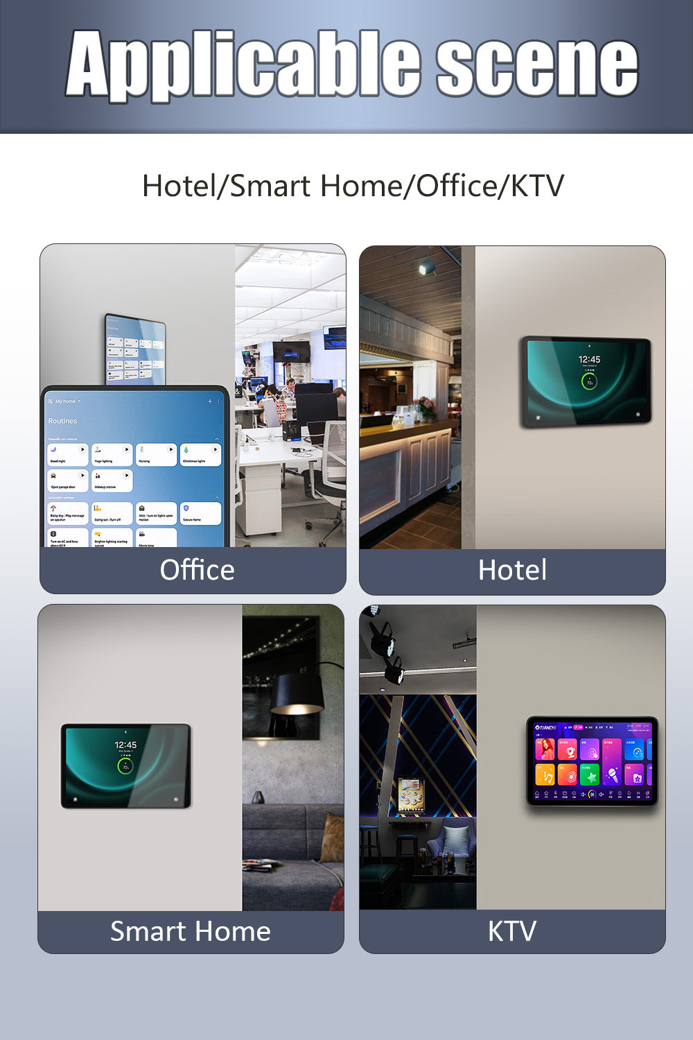  Wall-mounted Samsung Galaxy Tab A9 Plus used at a hotel reception desk