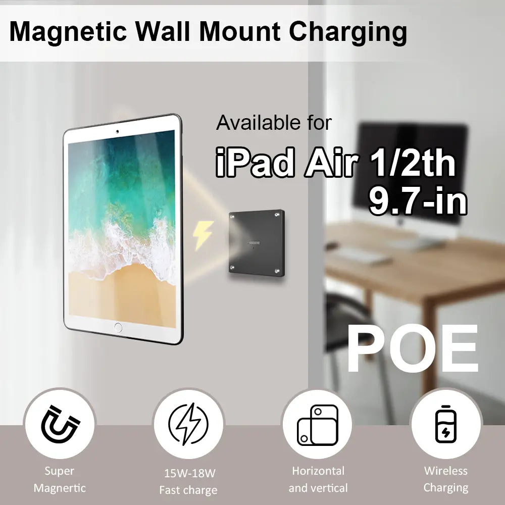 POE Magnetic Wall Mount with Charging Case for iPad 1/2th 9.7 Inch iPad Wall Station Wireless Charging Tablet iPad Stand - Zilvex