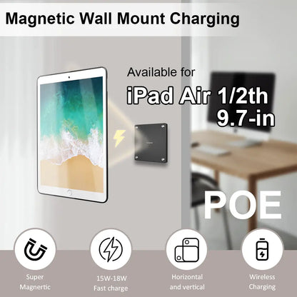 POE Magnetic Wall Mount with Charging Case for iPad 1/2th 9.7 Inch iPad Wall Station Wireless Charging Tablet iPad Stand - Zilvex
