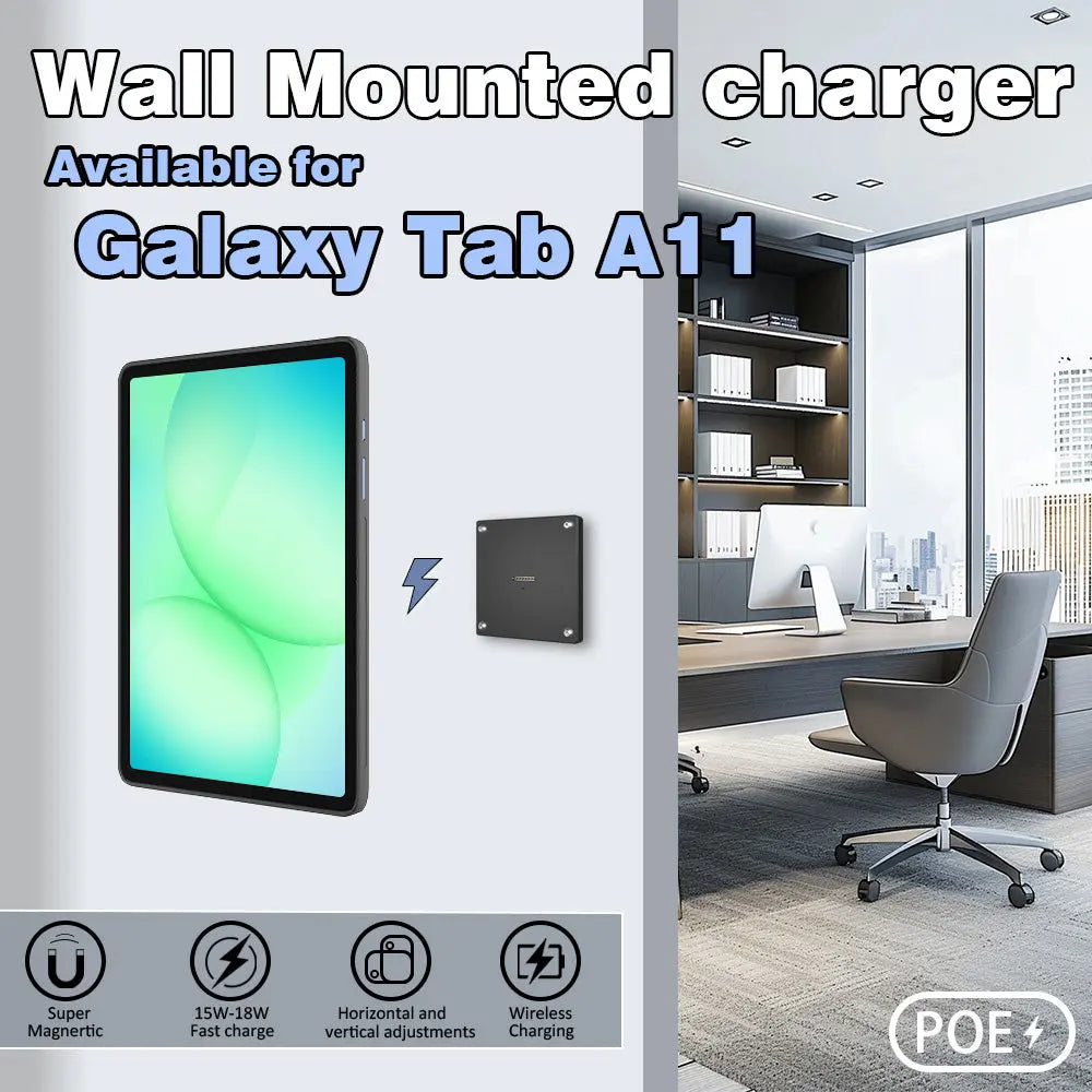 POE Tablet holder for Samsung Galaxy Tab A11 8.7inch wall charging station Magnetic wireless charging Smart Switch