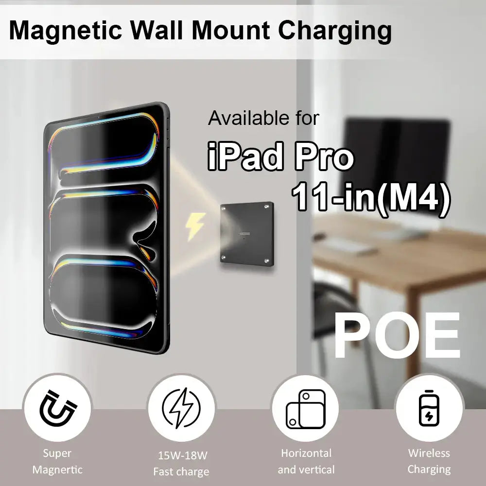 POE Zilvex Magnetic Wall Mount with Charging Case for iPad Pro 11-in.(M4) Upgraded 18W Quick Charge Strong Magnets 360 Rotation 11inch - Zilvex