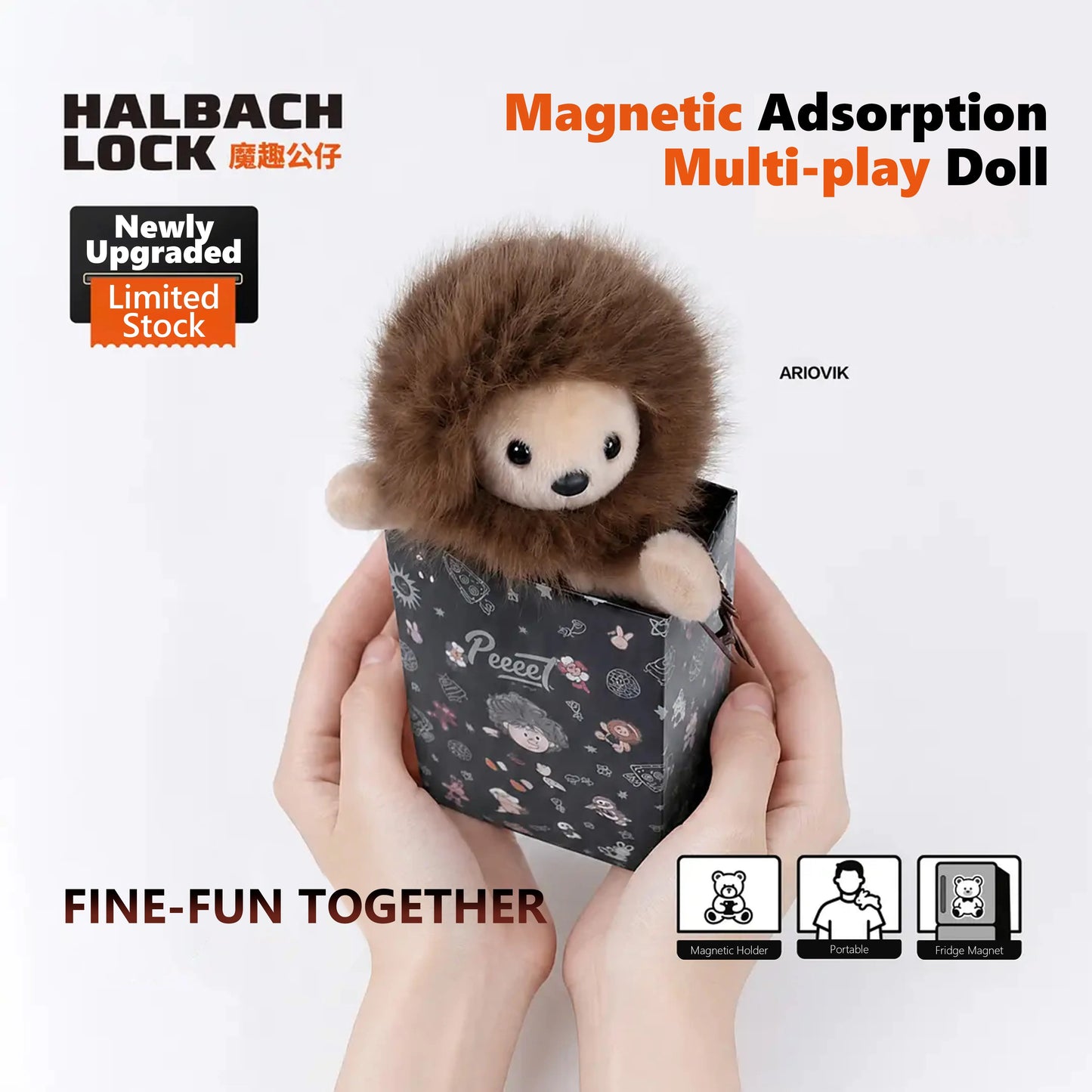 Magnetic ARIOVIK Lion Series Phone Holder, HALBACHLOCK Plush Doll, Cute Healing Gift