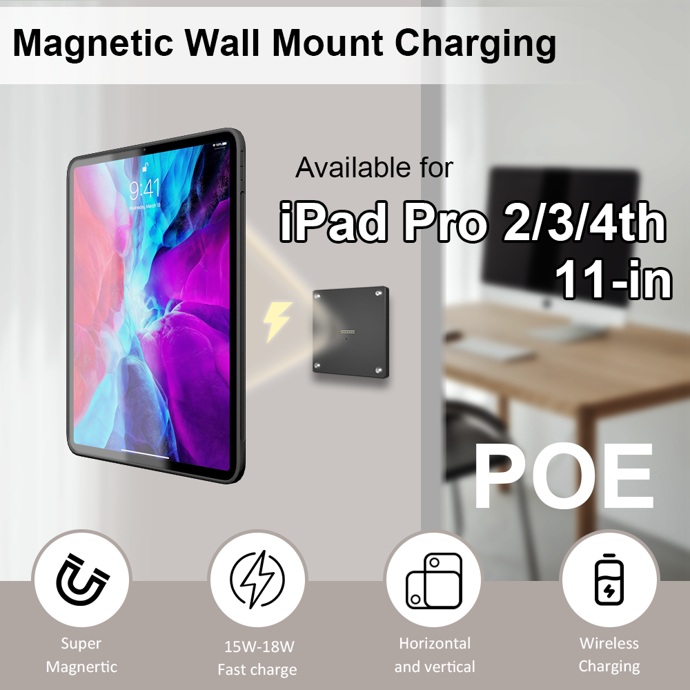 POE Wall Mounted Charging for iPad pro 11 Inch ipad Wall Station Wireless Charging Office Electronics Tablet iPad Stand 18w