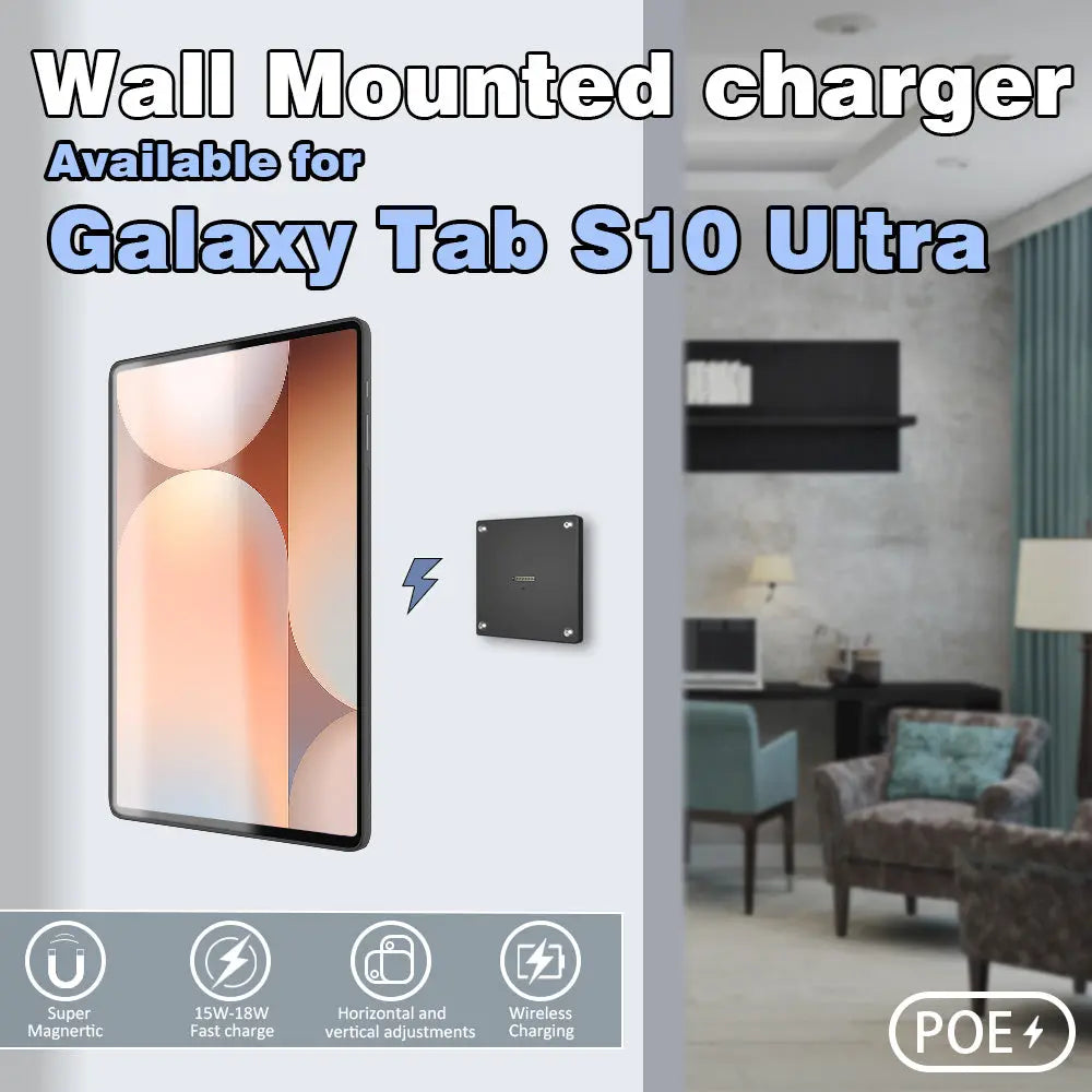 POE Tablet holder for Samsung Galaxy Tab S10 Ultra 14.6 wall charging station Magnetic wireless charging Smart Switch - Zilvex