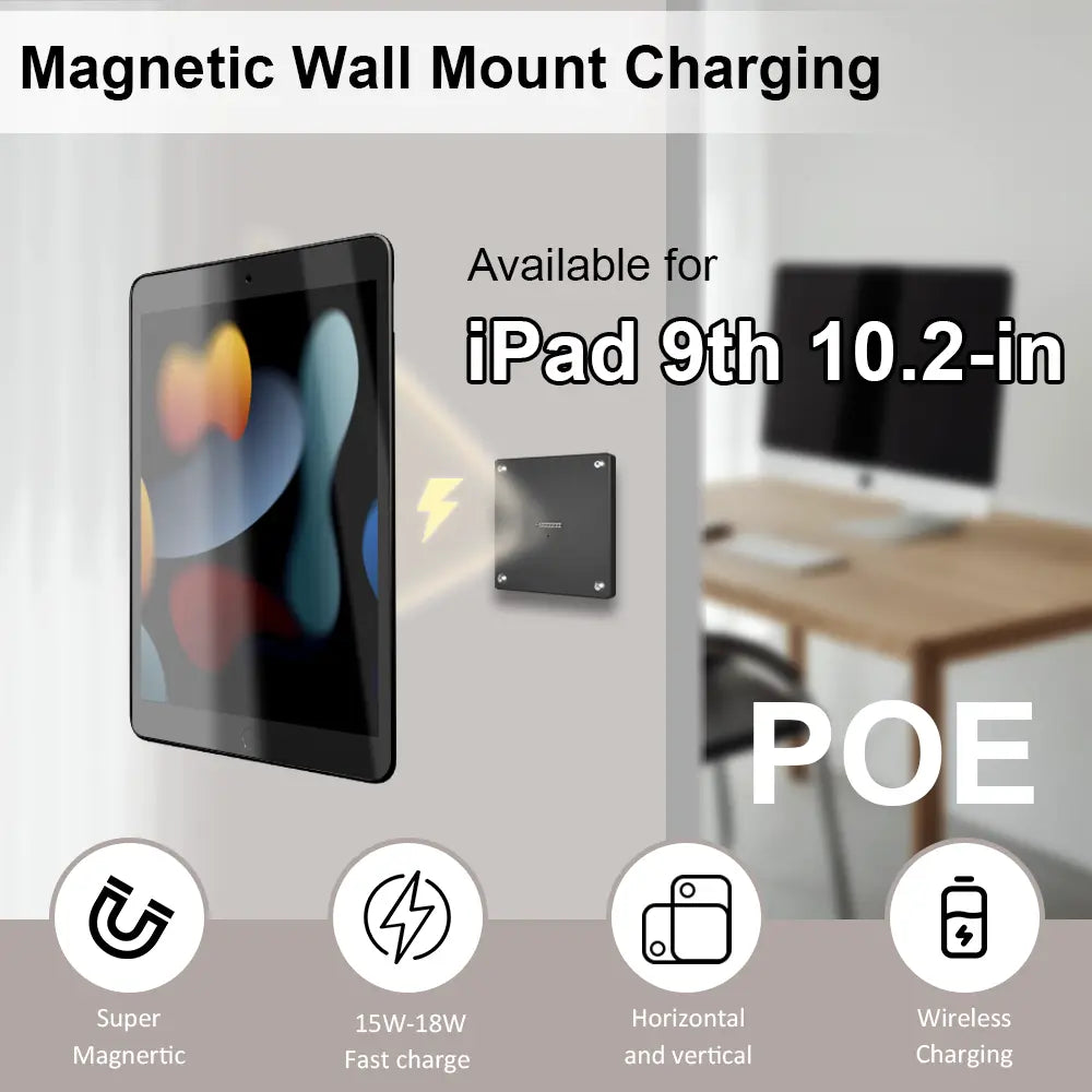 POE Magnetic Wall Mount with Charging Case for iPad 7/8/9th10.2 Inch ipad Wall Station Wireless Charging Tablet iPad Stand - Zilvex