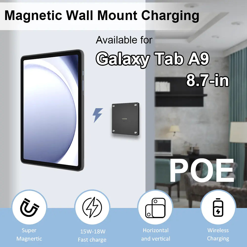POE Wall Mount Charger for Samsung Galaxy A9  Magnetic Stand, 18W Fast Wireless Charging Dock, Smart Home/Office - Zilvex