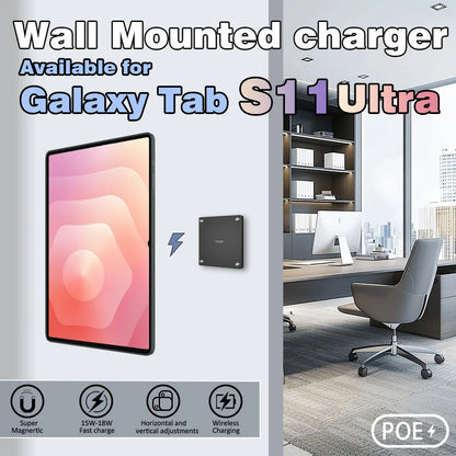 POE Tablet holder for Samsung Galaxy Tab S11 Ultra 14.6 wall charging station Magnetic wireless charging Smart Switch - Zilvex