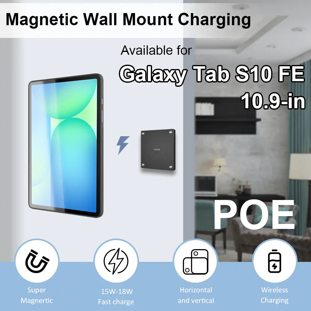 POE Tablet holder for Samsung Galaxy Tab S10 FE 10.9Inch full range wall charging station Wall mounted charging Smart - Zilvex