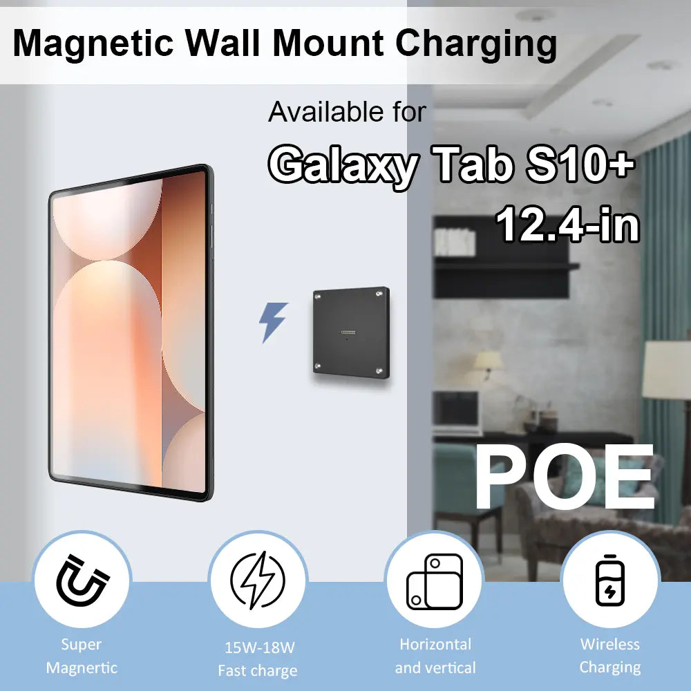 POE Magnetic Wall Mount with Charging Tablet holder for Samsung Galaxy Tab S10 Plus 12.4 wall charging station smart home - Zilvex
