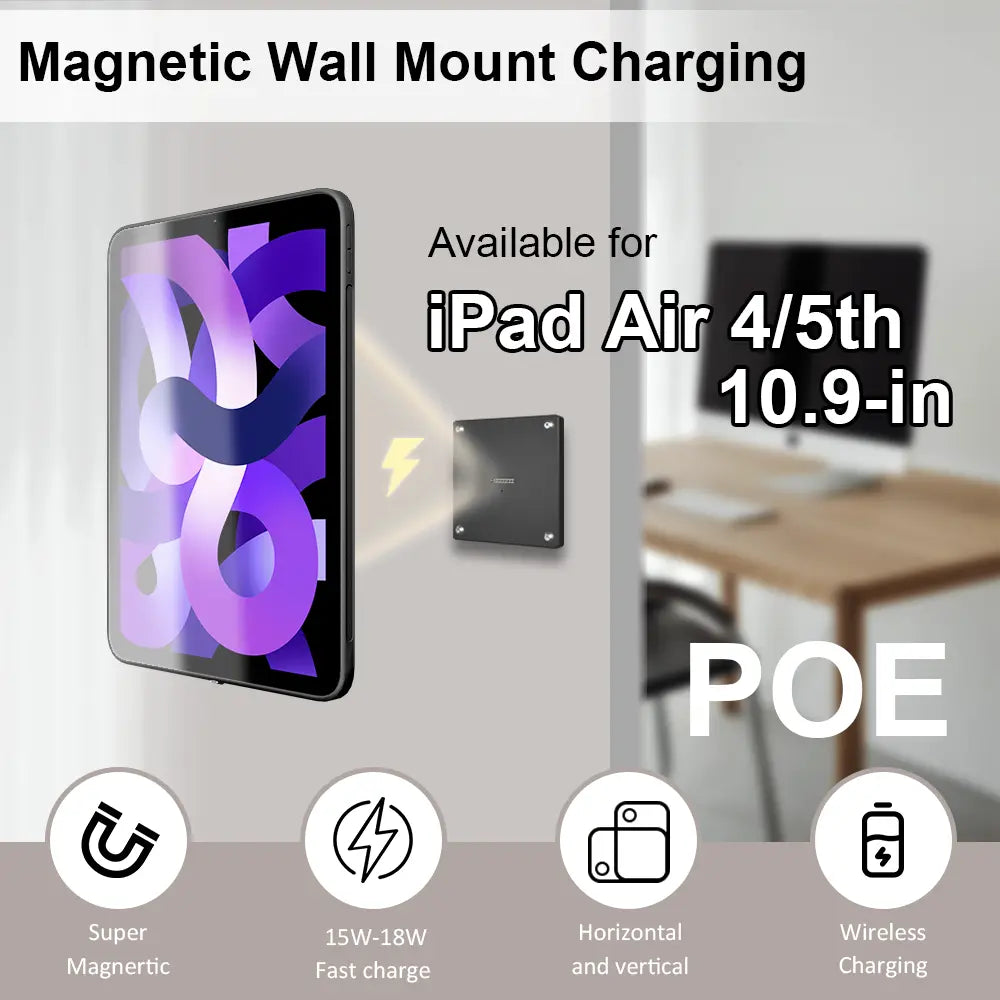POE Zilvex Magnetic Wall Mount with Charging Case for iPad Air 4/5th Upgraded 18W Quick Charge Strong Magnets 360 Rotation 10.9inch - Zilvex