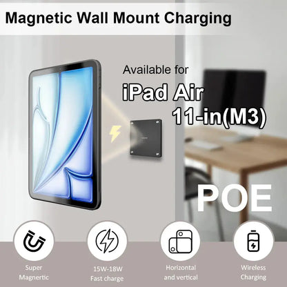 POE Zilvex Magnetic Wall Mount with Charging Case for iPad Air 11-in.(M3) Upgraded 18W Quick Charge Strong Magnets 360 Rotation 11inch - Zilvex
