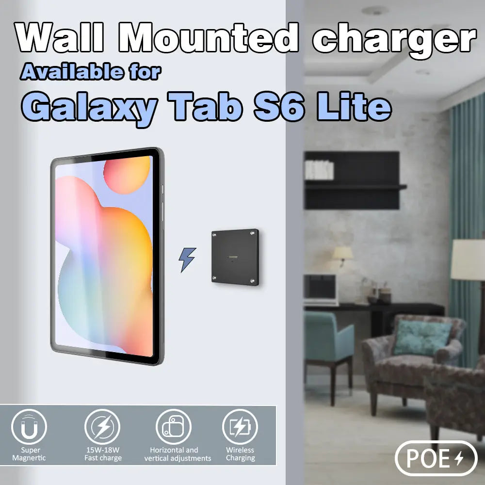 POE Wall Mount Charger for Samsung Galaxy S6 Lite  Magnetic Stand, 18W Fast Wireless Charging Dock, Smart Home/Office - Zilvex