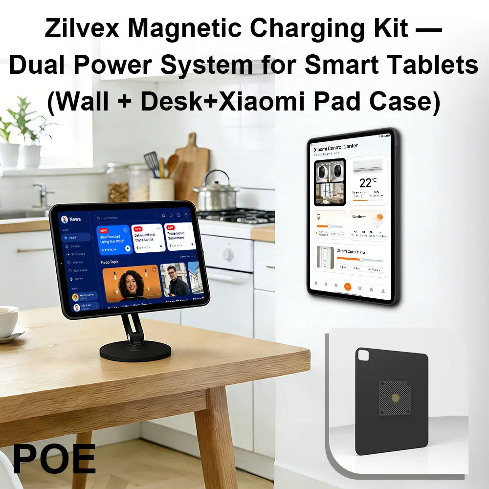 Magnetic Charging Dock Kit for Xiaomi Pad丨Wall Mount POE+Desk Stand+Case (Xiaomi/Redmi) Zilvex