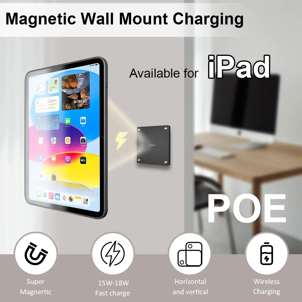 POE Magnetic Wall Mount with Charging Case  Holder Support iPad stand Case for iPad mini 6th Gen/iPad Pro 11 12.9 Power emonita - Zilvex