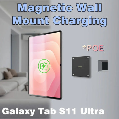 POE Tablet holder for Samsung Galaxy Tab S11 Ultra 14.6 wall charging station Magnetic wireless charging Smart Switch - Zilvex