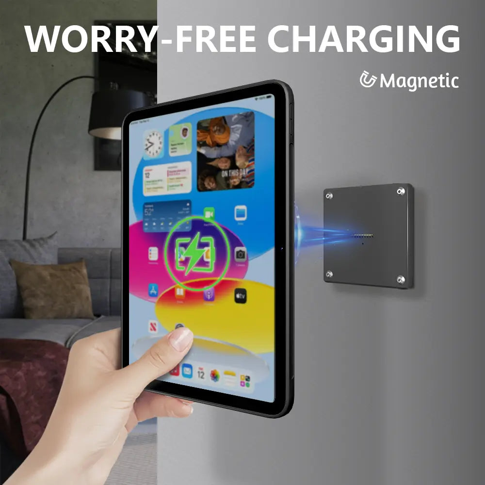 Zilvex Magnetic Wall Mount with Charging Case for iPad Upgraded 18W Quick Charge Strong Magnets 360 Rotation in-Wall - Zilvex