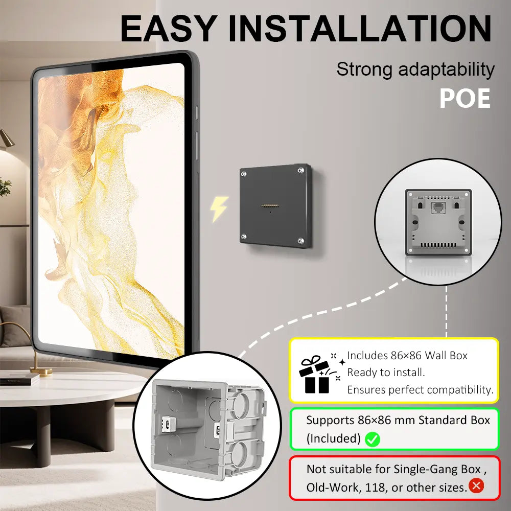 POE Wall Mount Charger for Samsung Galaxy Tab S8 Plus/S8 Ultra Magnetic Stand, 18W Fast Wireless Charging Dock, Smart Home/Office