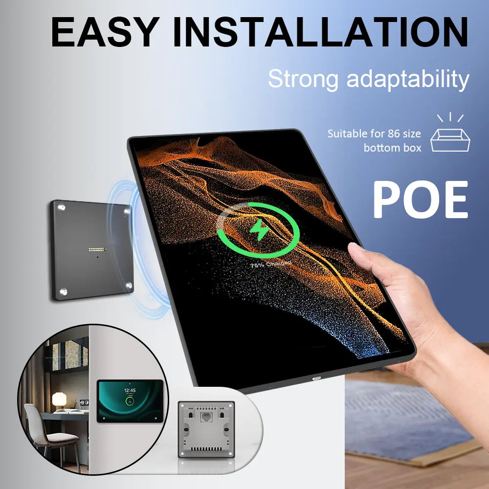 POE Wall Mount Charger for Samsung Galaxy Tab S8 Plus/S8 Ultra Magnetic Stand, 18W Fast Wireless Charging Dock, Smart Home/Office - Zilvex