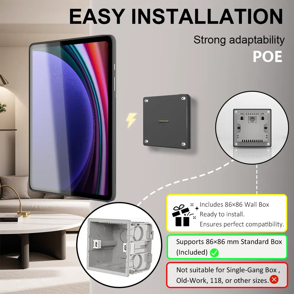 POE Tablet holder for Samsung Galaxy Tab S9  11 Inch wall charging station Smart Switch Wall mounted charging