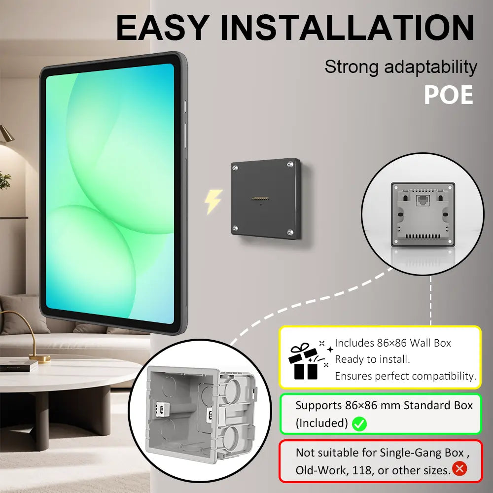 POE For Samsung Galaxy Tab A11+ 11 inch Stand, Wall Mount A11 Plus Tablet Stand 18W Fast Charging Magnetic Wireless Rotatable