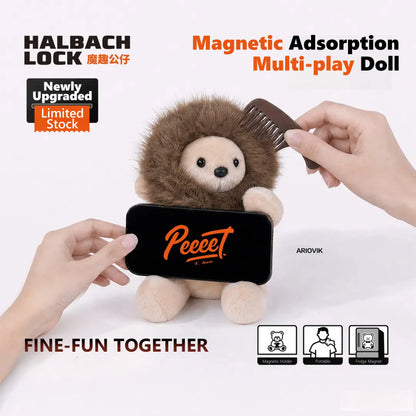 Magnetic ARIOVIK Lion Series Phone Holder, HALBACHLOCK Plush Doll, Cute Healing Gift