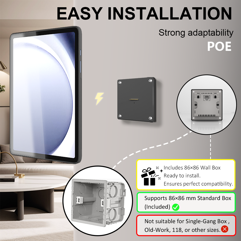 POE Wall Mount Charger for Samsung Galaxy A9  Magnetic Stand, 18W Fast Wireless Charging Dock, Smart Home/Office Zilvex