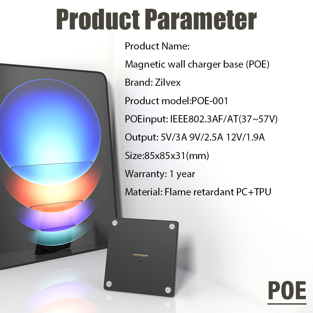 POE Magnetic Wall Mount with Charging Case for xiaomi pad 6s pro Upgraded 18W Quick Charge Strong Magnets in Wall Zilvex