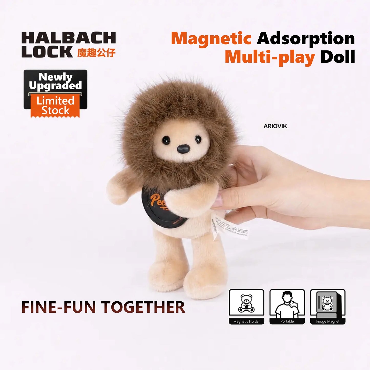 Magnetic ARIOVIK Lion Series Phone Holder, HALBACHLOCK Plush Doll, Cute Healing Gift