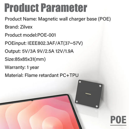 POE Tablet holder for Samsung Galaxy Tab S11 Ultra 14.6 wall charging station Magnetic wireless charging Smart Switch - Zilvex