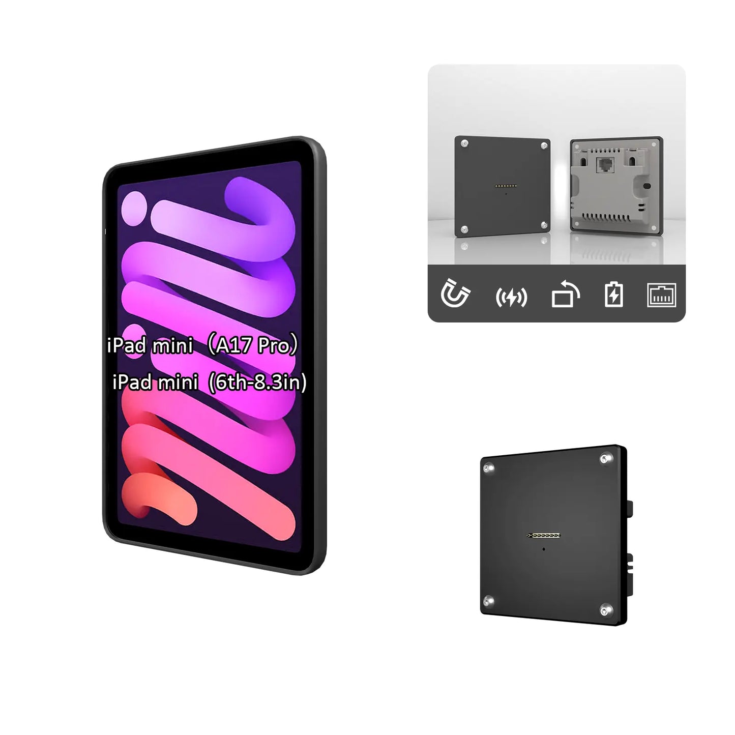 POE Wall Mount Magnetic Stand  Wireless Charging System Adhesive Magnetic switchfor ipad mini6/7 emonita 8.3 Inch   ipad holder - Zilvex