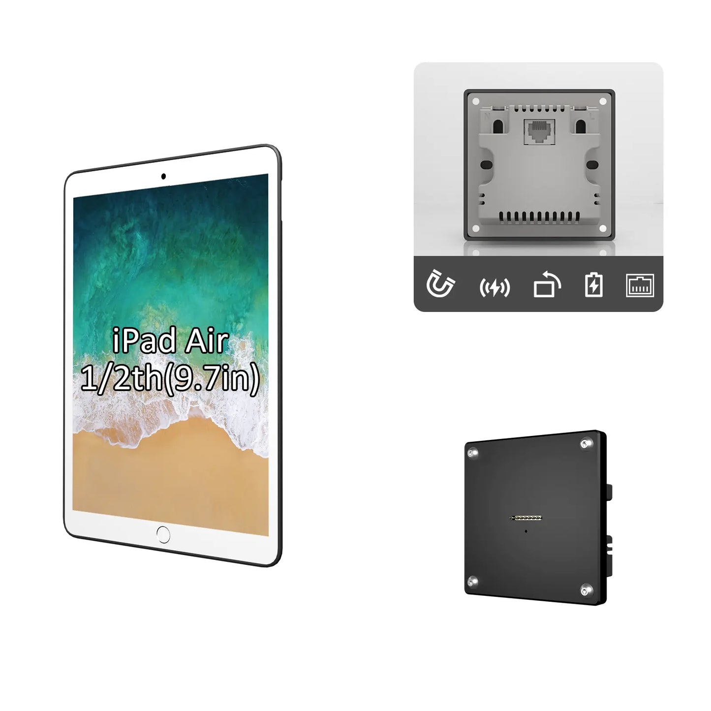 POE Magnetic Wall Mount with Charging Case for iPad 1/2th 9.7 Inch iPad Wall Station Wireless Charging Tablet iPad Stand - Zilvex
