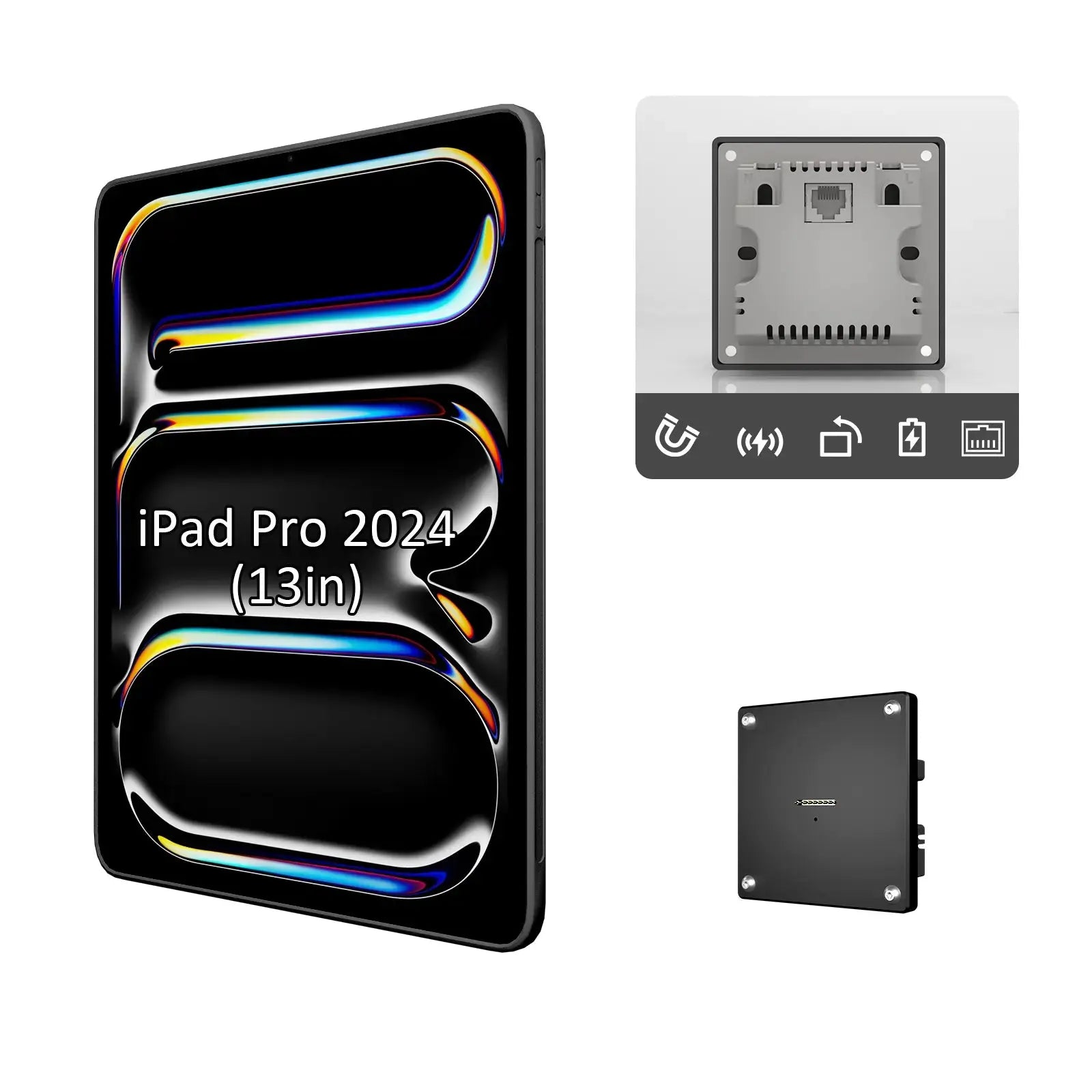 POE Zilvex Magnetic Wall Mount with Charging Case for iPad Pro 13-in.(M4) Upgraded 18W Quick Charge Strong Magnets 360 Rotation 13inch - Zilvex