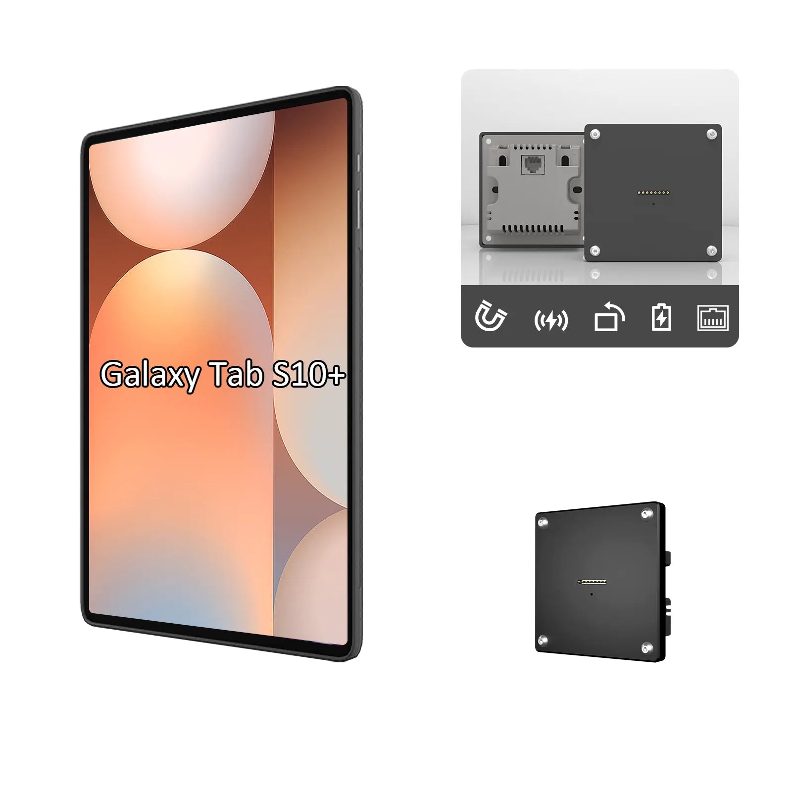POE Magnetic Wall Mount with Charging Tablet holder for Samsung Galaxy Tab S10 Plus 12.4 wall charging station smart home - Zilvex