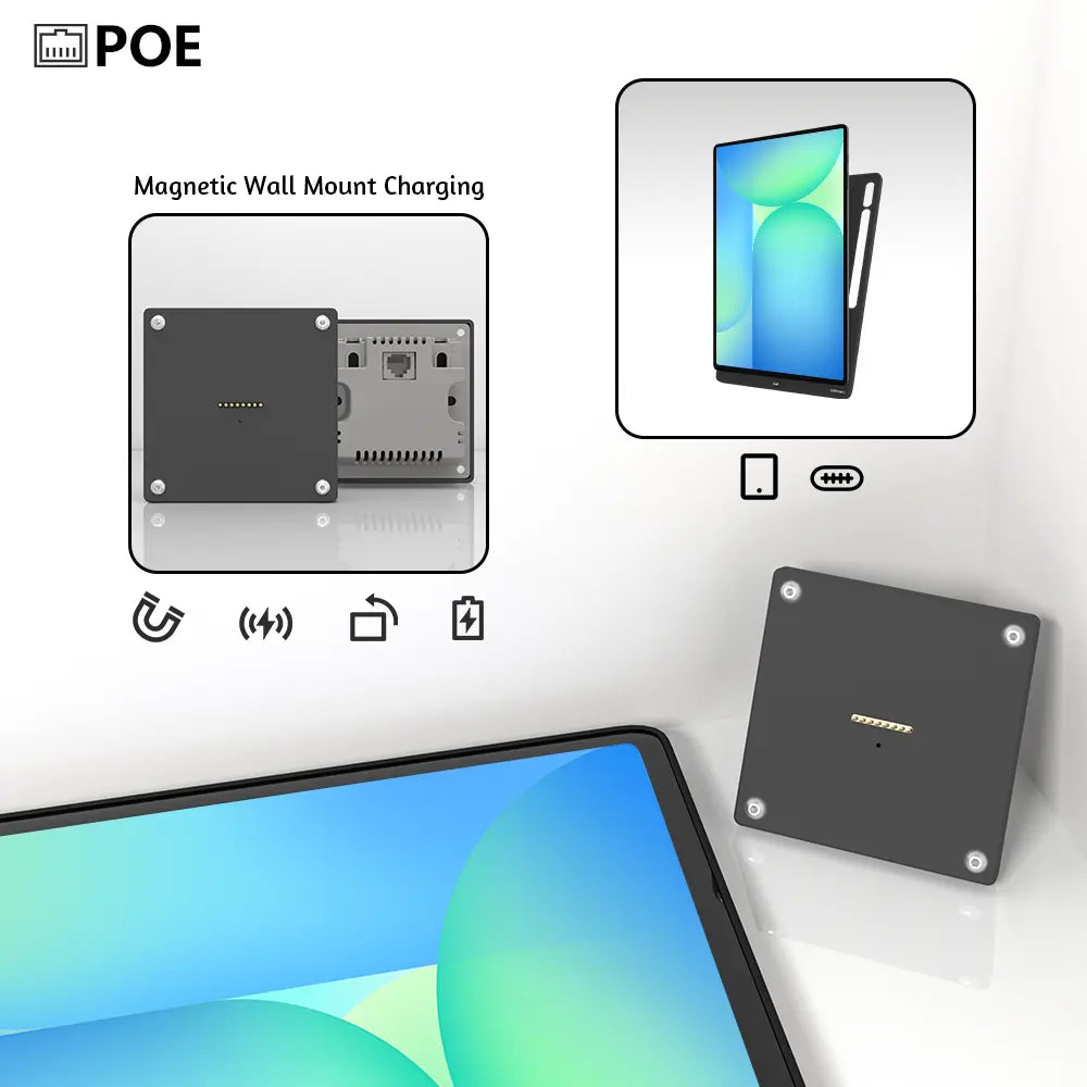 POE Tablet holder for Samsung Galaxy Tab S10 FE Plus 13.1Inch full range wall charging station Wall mounted charging Smart - Zilvex
