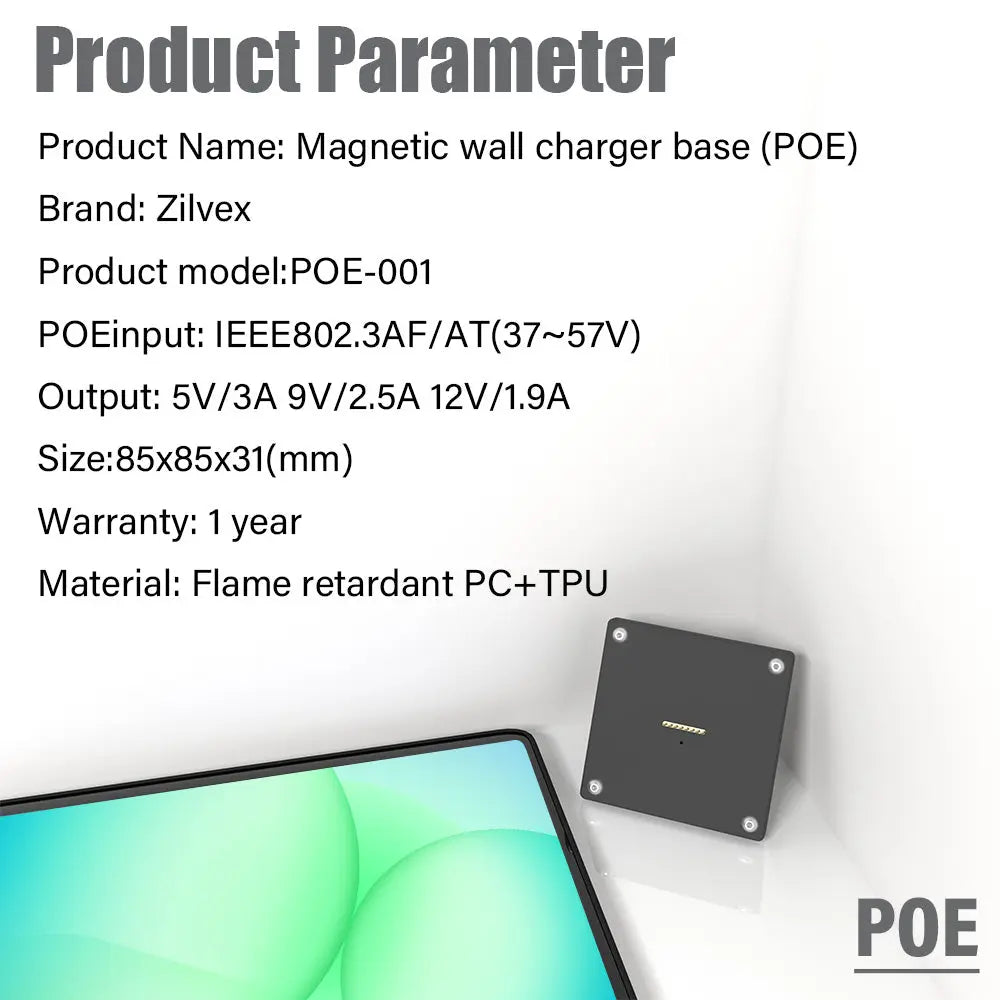 POE Tablet holder for Samsung Galaxy Tab A11 8.7inch wall charging station Magnetic wireless charging Smart Switch