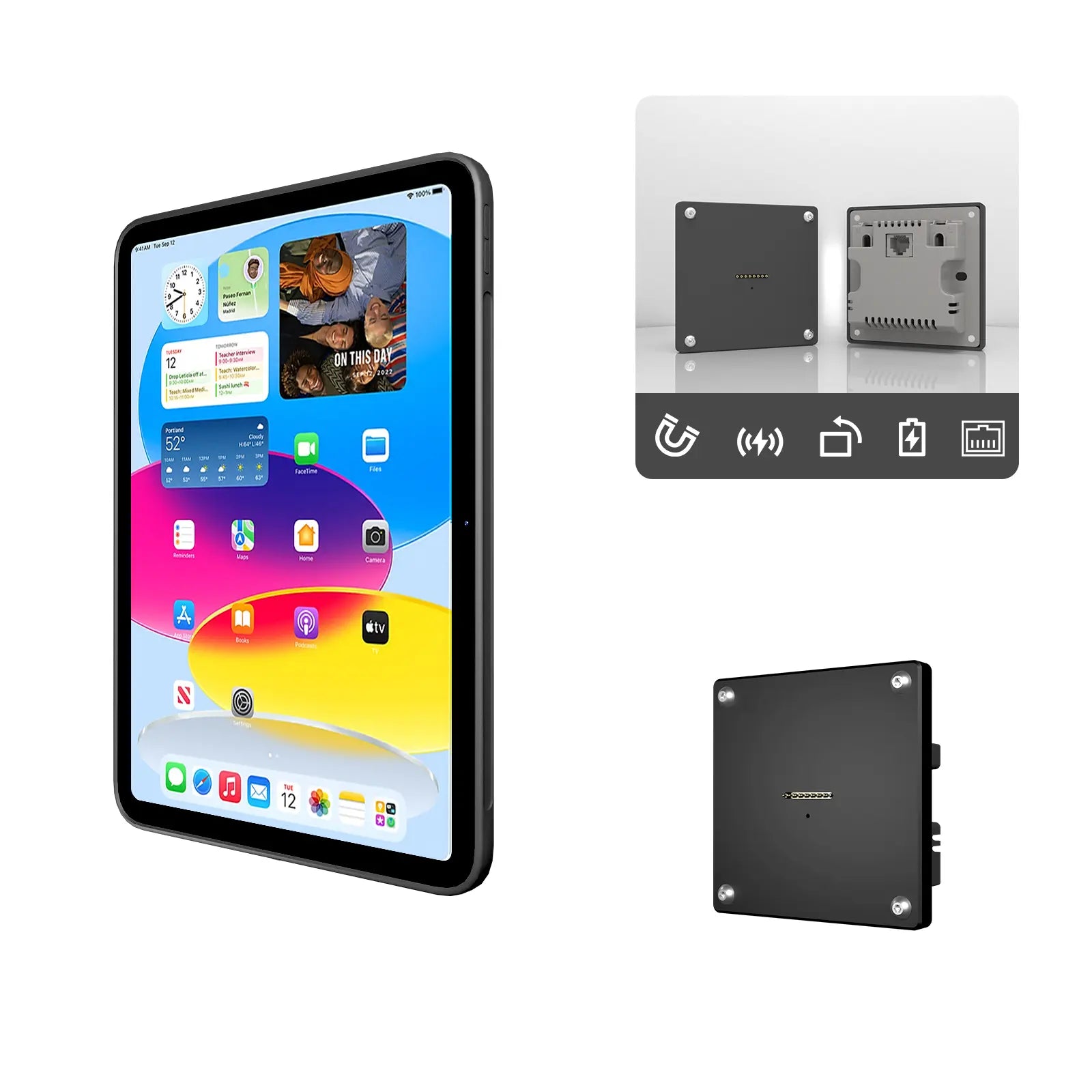 POE Magnetic Wall Mount with Charging Case  Holder Support iPad stand Case for iPad mini 6th Gen/iPad Pro 11 12.9 Power emonita - Zilvex