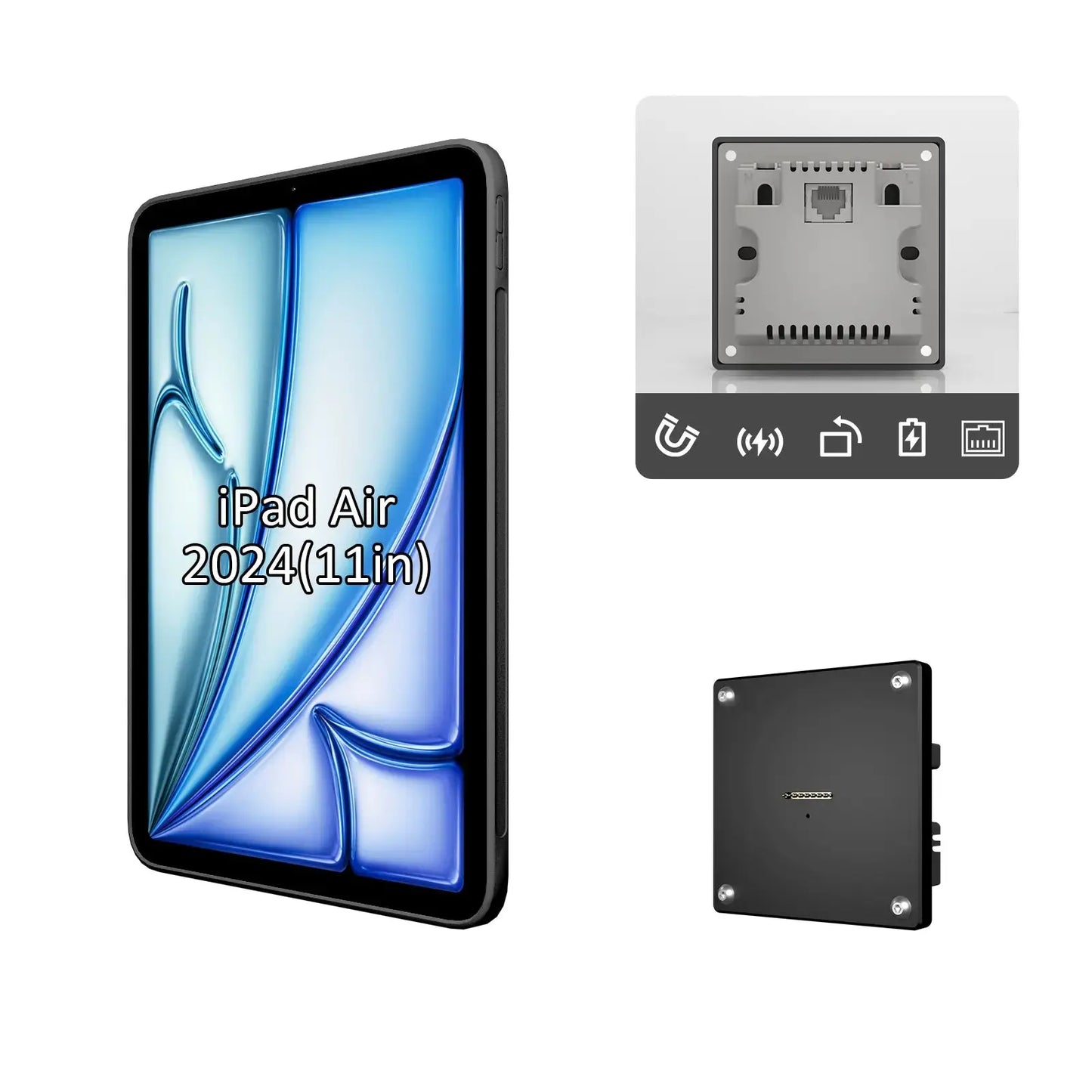 POE Zilvex Magnetic Wall Mount with Charging Case for iPad Air 11-in.(M3) Upgraded 18W Quick Charge Strong Magnets 360 Rotation 11inch - Zilvex