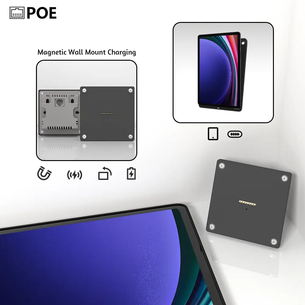 POE Magnetic Wall Mount with Charging Tablet holder for Samsung Galaxy Tab S9 Plus 12.4 wall charging station smart home