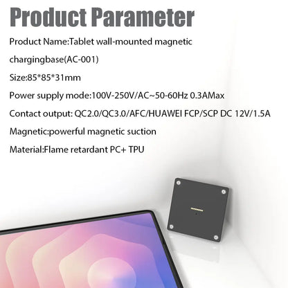 Tablet holder for Samsung Galaxy Tab S11-11 Inch wall charging station smart home  Magnetic wireless charging Pad holder - Zilvex