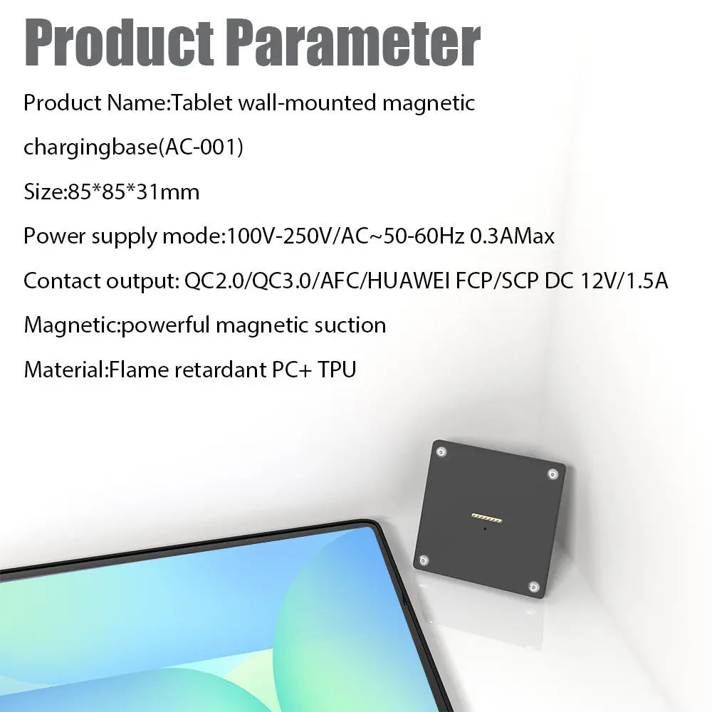 Tablet holder for Samsung Galaxy Tab S10 FE Plus 13.1 in wall charging station smart home  Magnetic wireless charging Pad holder - Zilvex