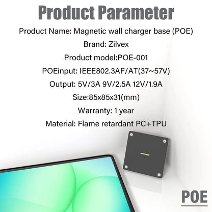 POE For Samsung Galaxy Tab A11+ 11 inch Stand, Wall Mount A11 Plus Tablet Stand 18W Fast Charging Magnetic Wireless Rotatable