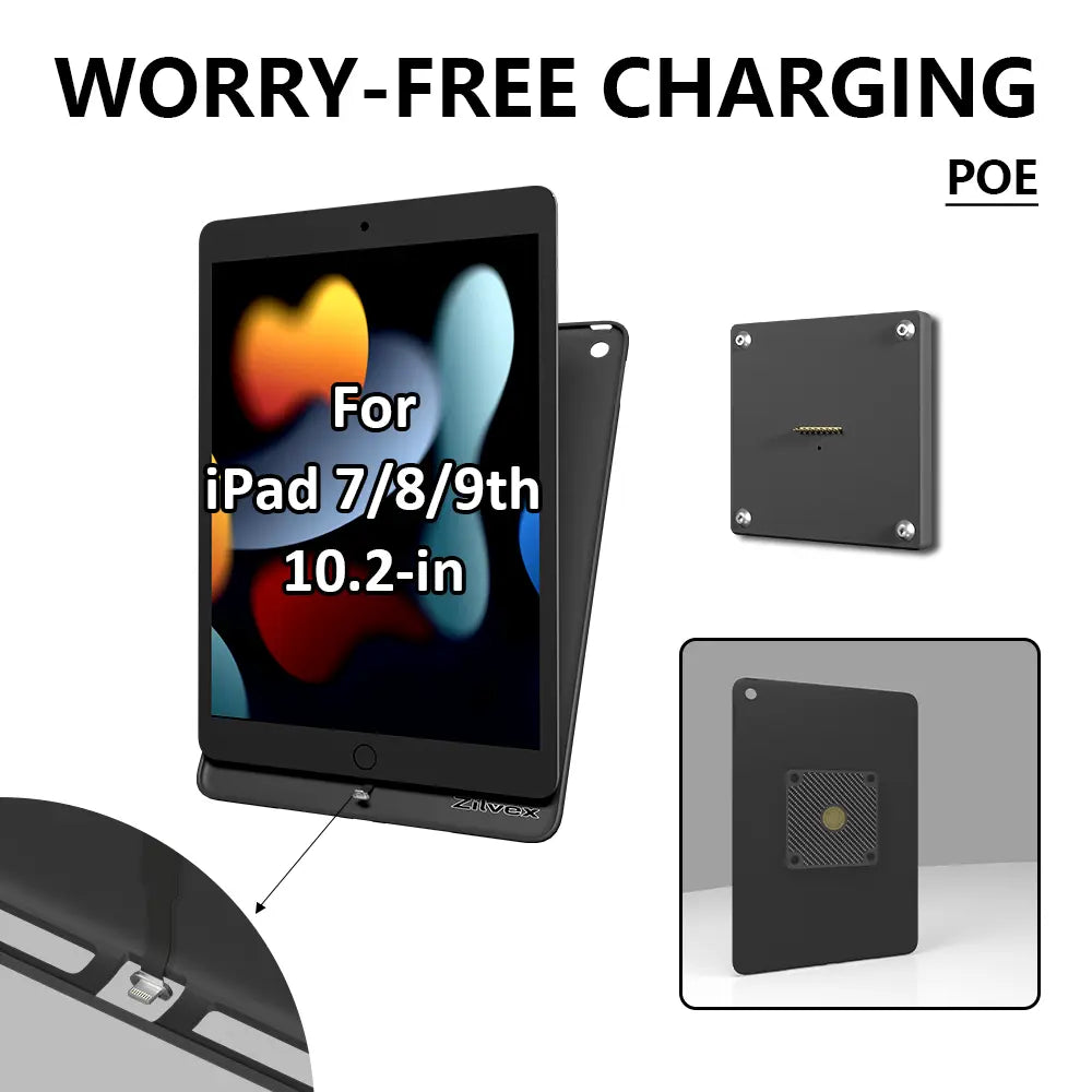 POE Magnetic Wall Mount with Charging Case for iPad 7/8/9th10.2 Inch ipad Wall Station Wireless Charging Tablet iPad Stand - Zilvex